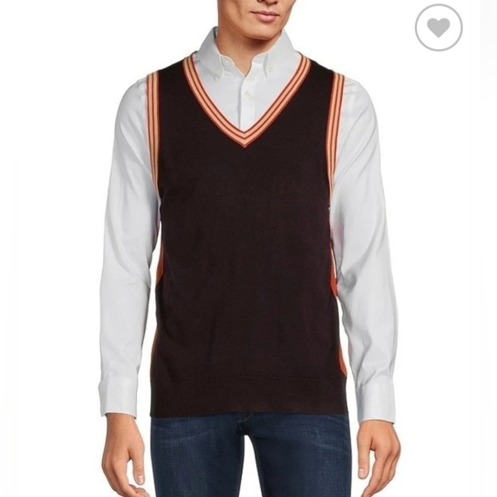 Murano NWT Tipped Sweater Vest Men's XL Brown Orange